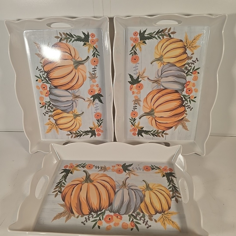 3 Vintage Fall Harvest Serving Cheese Dinner Tray Platters Plate